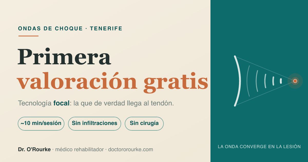 Primera valoración gratis — ondas de choque focales en Tenerife: unos 10 minutos por sesión, sin infiltraciones, sin cirugía