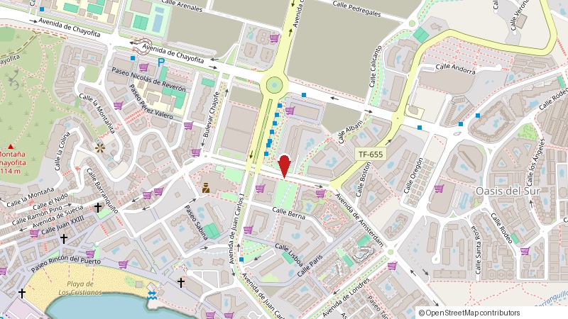 Mapa de la consulta del sur de Tenerife: Avenida Ámsterdam 3, Edificio San Marino, Los Cristianos, junto a la estación de guaguas